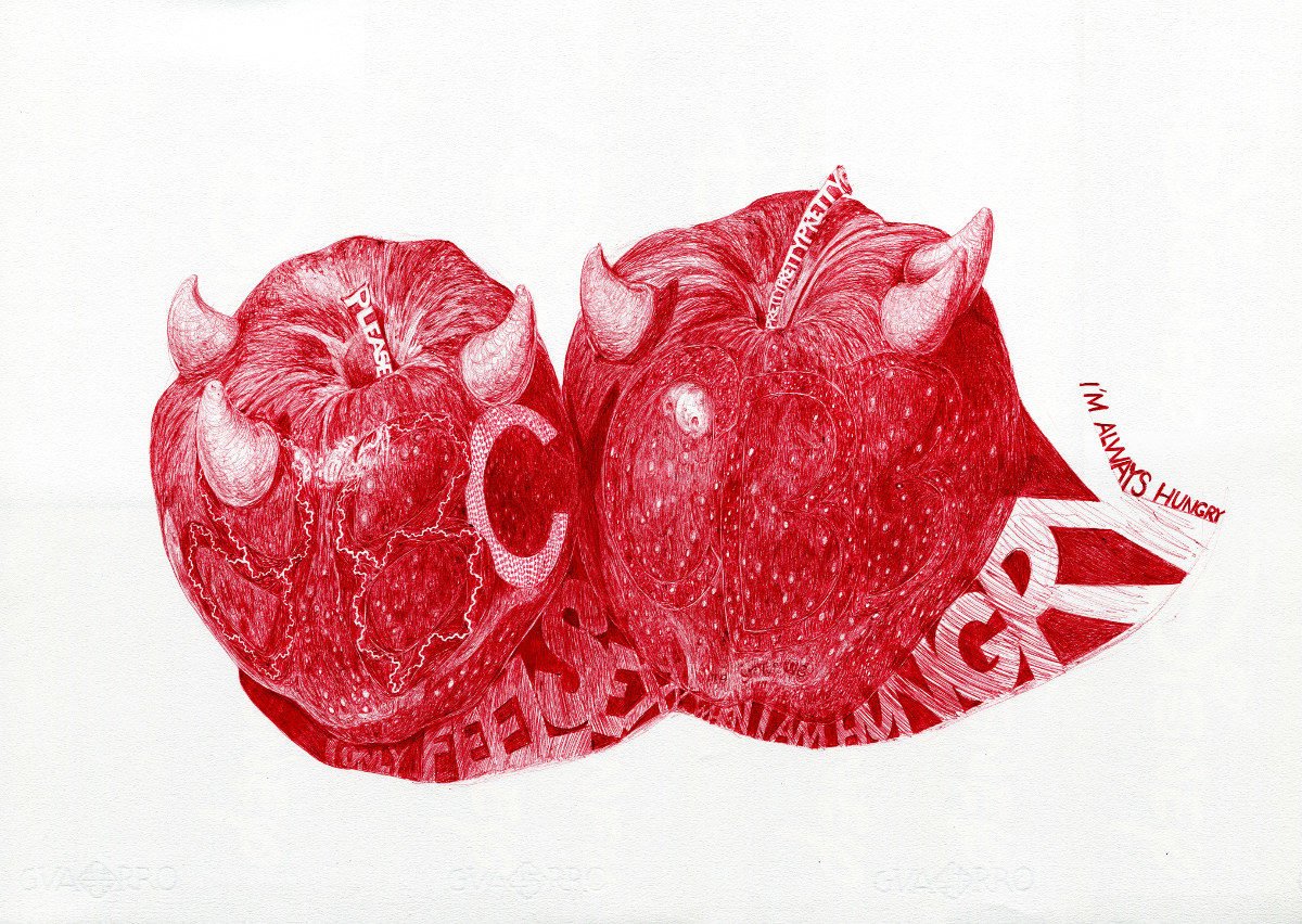 red biro drawing of two bad apples
